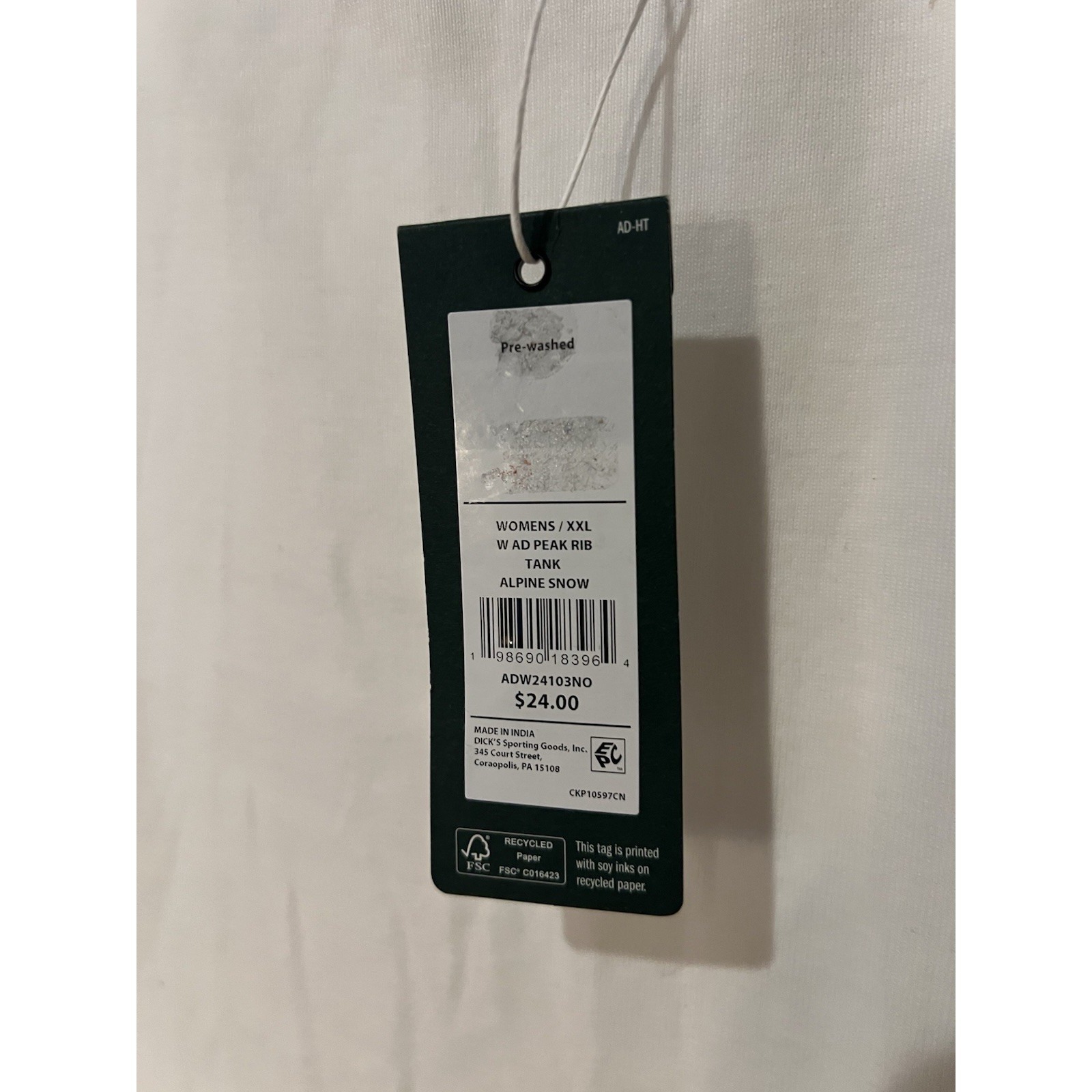 Nwt Alpine Design Women's Ribbed Tank Top White Stretch Size Xxl Cotton Raw Hem — image 2 of 3